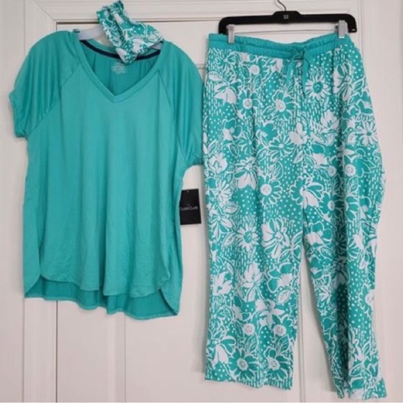 NEW Cuddl Duds Womens 3-pc Jade Print Pajama Set - Picture 1 of 10
